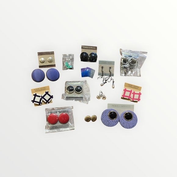 Jewelry - Vintage 80s 90s Fashion Earring Lot 14 Pairs Geometric Studs‎ Lucite Dangles